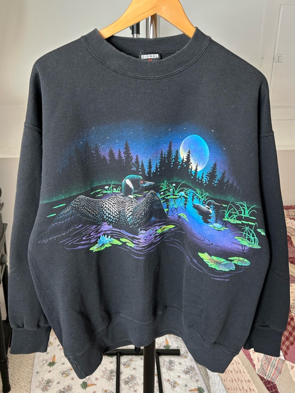 Vintage Loon Bird Lake Crewneck Pullover Sweatshirt XL